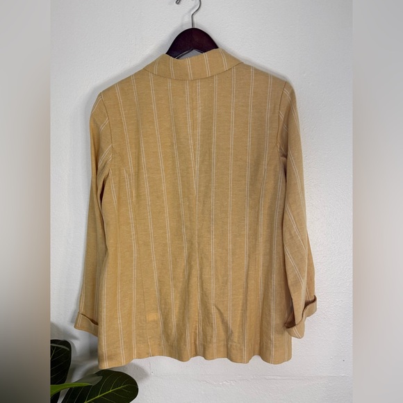 LC Lauren Conrad Women L Yellow Striped Linen Blend Double Breasted Blazer - Picture 4 of 5